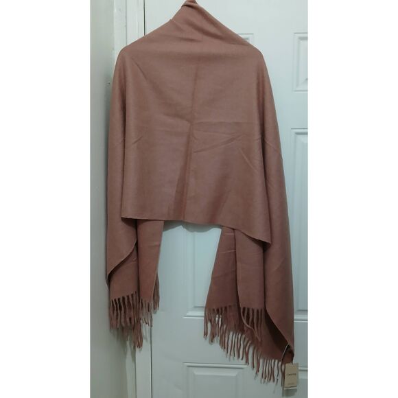 Mng womens long wrap scarf salmon blush pink soft fringe wool blend - Picture 3 of 9